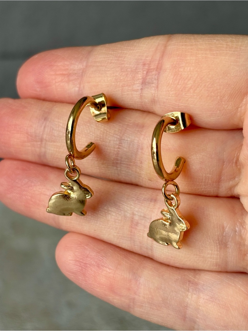 Gold Tone Bunny Hoop Drop Earrings - Women Jewelry